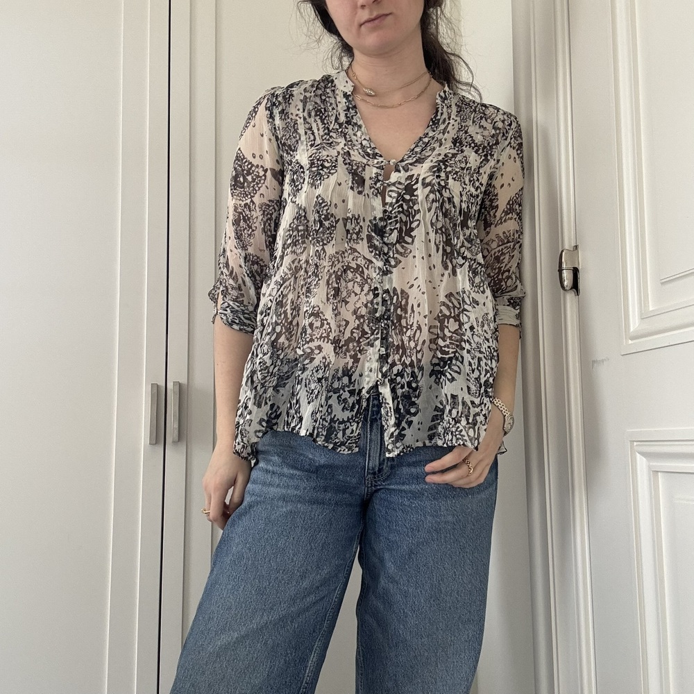 Joie Sheer Crinkle Chiffon Abstract Print Blouse XS